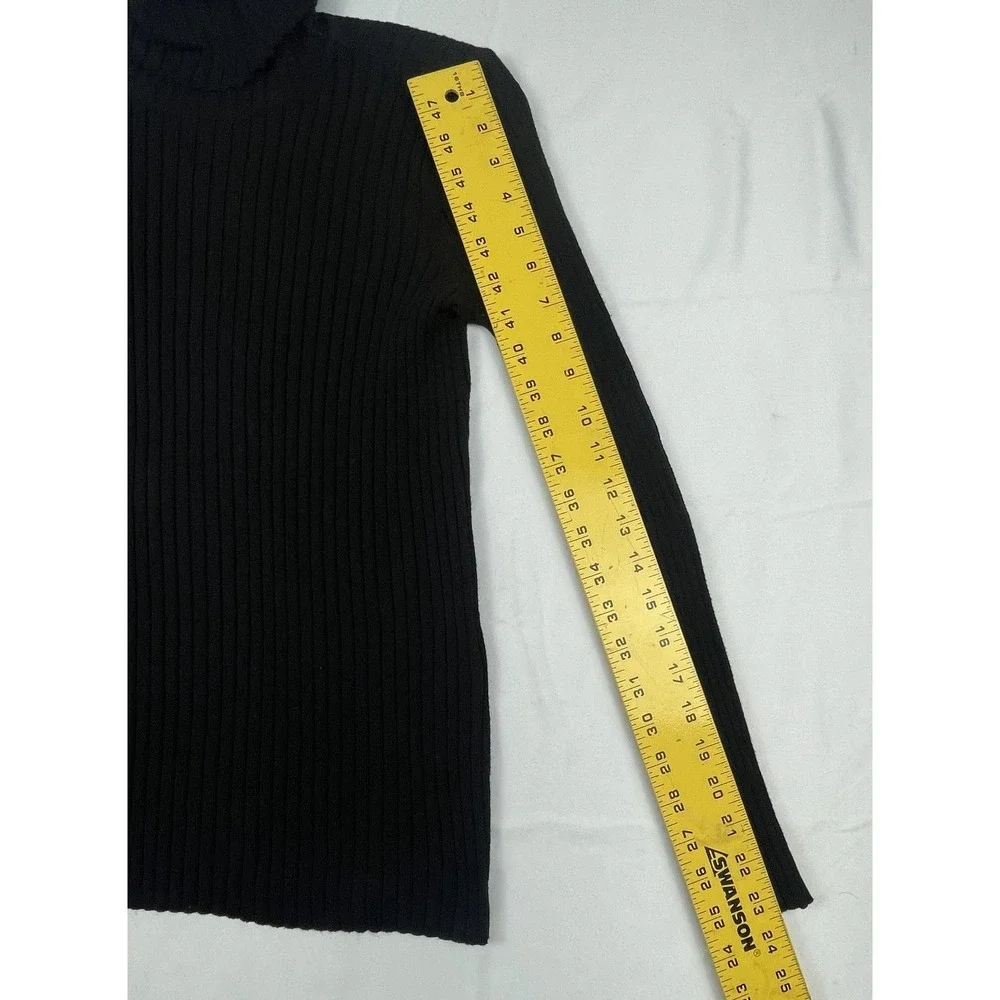 CHICOS BLACK RIBBED TURTLENECK SWEATER WOMENS SIZE 0 US SMALL COOLMAX KNIT
